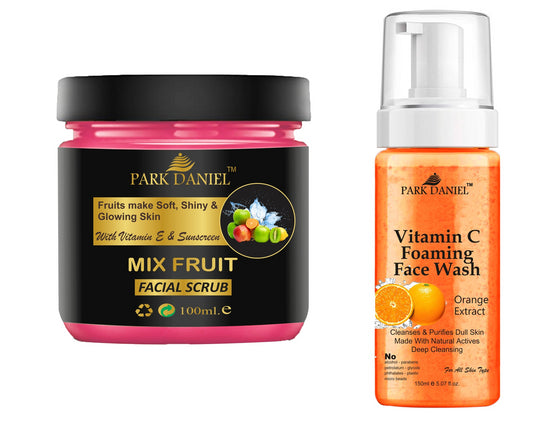 Park Daniel Mix Fruit Scrub and Vitamin C Face Wash For Anti Blemishes & Glowing Facial Kit Detoxify Rejuvenate your skin Combo Pack of 2 (250 ML)