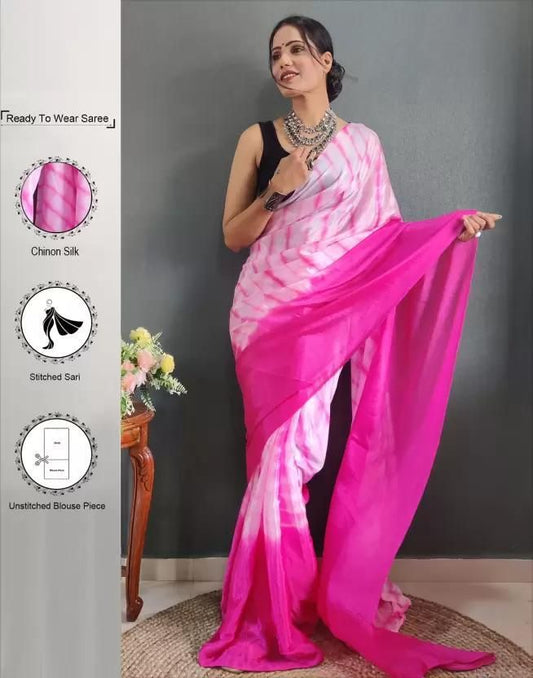 Leemboodi Ready to WearTie Dye Print Daily Wear Silk Blend Saree (Pink)